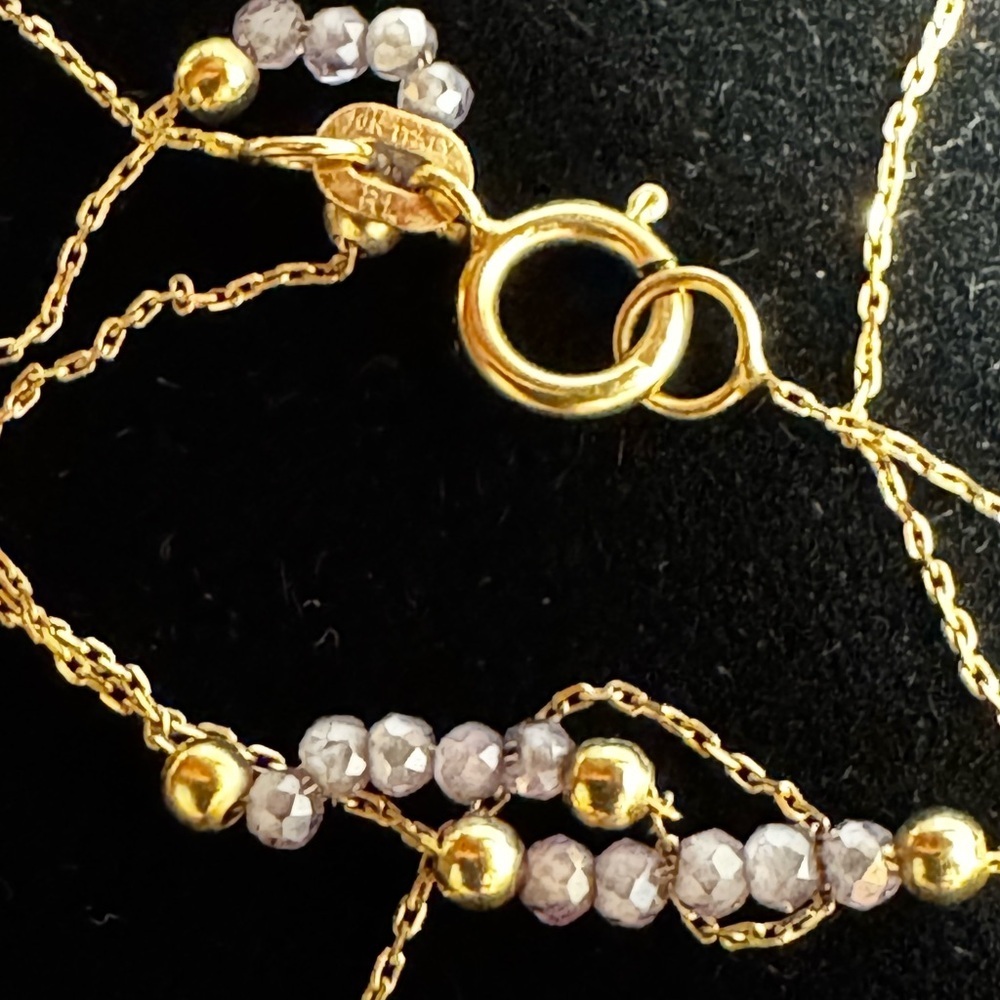 10k yellow gold amethyst bead station necklace - Picture 3 of 8